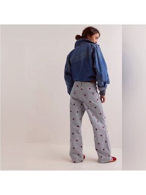 Free People We the Free Bugged Out Embroidered Straight Jeans Size 27